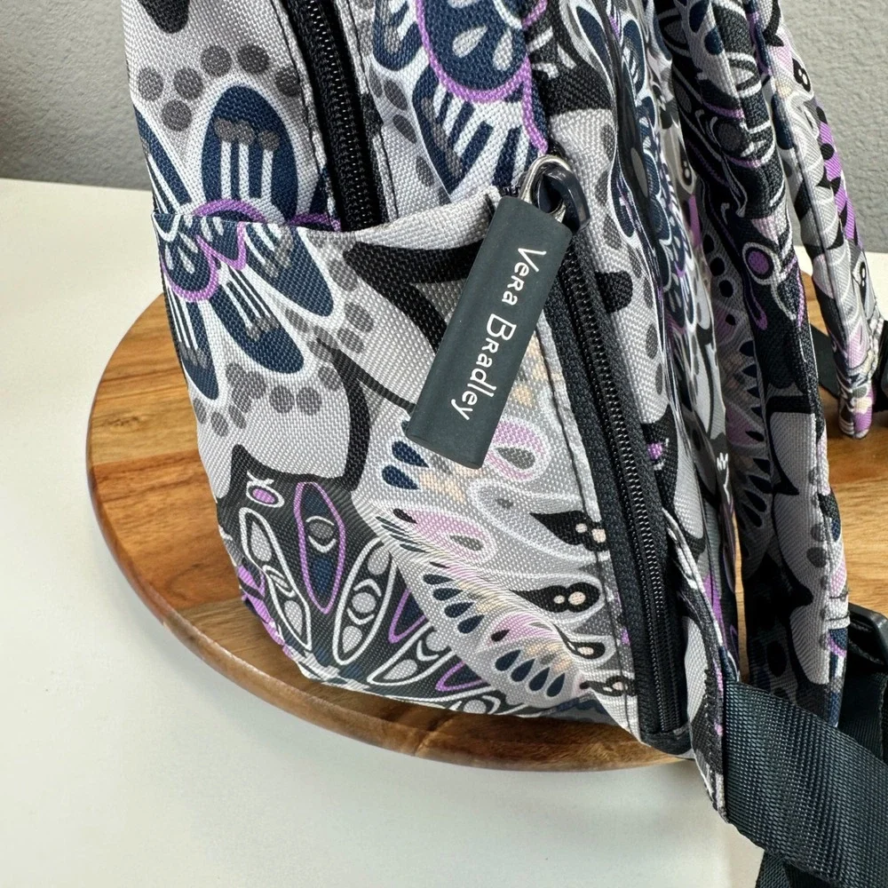 Vera Bradley Heather Small Backpack Purple Grey Floral Paisley Zippered Bag